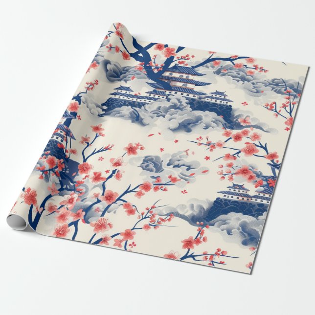 Elegant Cherry Blossom Seamless Pattern (15) Wrapping Paper (Unrolled)