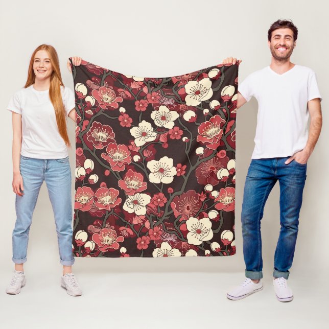 Elegant Cherry Blossom Seamless Pattern (16) Fleece Blanket (In Situ)