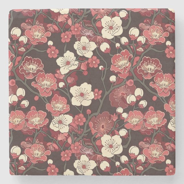 Elegant Cherry Blossom Seamless Pattern (16) Stone Coaster (Front)