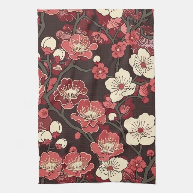 Elegant Cherry Blossom Seamless Pattern (16) Tea Towel (Vertical)