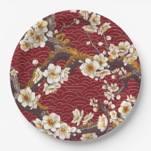 Elegant Cherry Blossom Seamless Pattern (17) Paper Plate