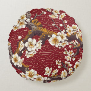 Elegant Cherry Blossom Seamless Pattern (17) Round Cushion