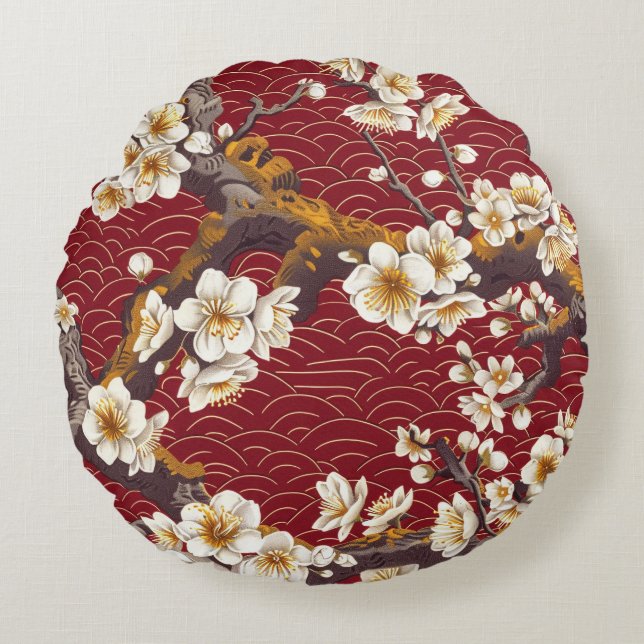Elegant Cherry Blossom Seamless Pattern (17) Round Cushion (Front)