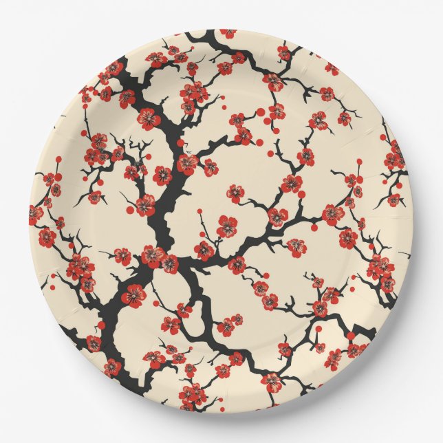 Elegant Cherry Blossom Seamless Pattern (1) Paper Plate (Front)