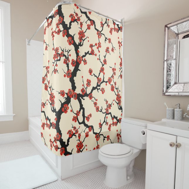 Elegant Cherry Blossom Seamless Pattern (1) Shower Curtain (In Situ)