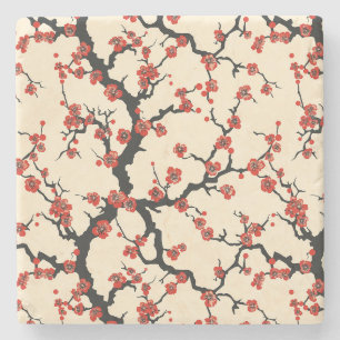 Elegant Cherry Blossom Seamless Pattern (1) Stone Coaster