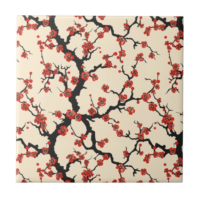 Elegant Cherry Blossom Seamless Pattern (1) Tile (Front)
