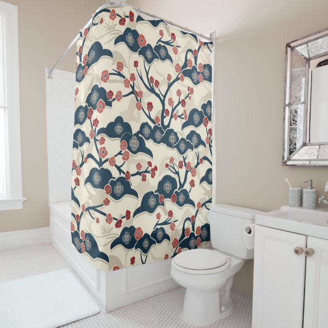 Elegant Cherry Blossom Seamless Pattern (2) Shower Curtain (In Situ)