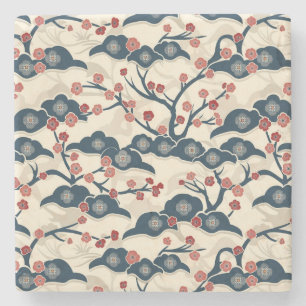 Elegant Cherry Blossom Seamless Pattern (2) Stone Coaster
