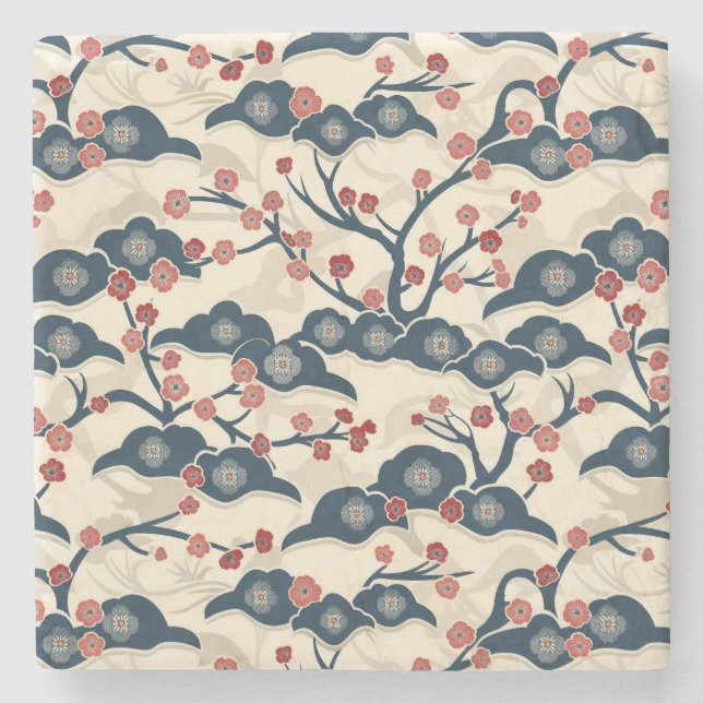 Elegant Cherry Blossom Seamless Pattern (2) Stone Coaster (Front)