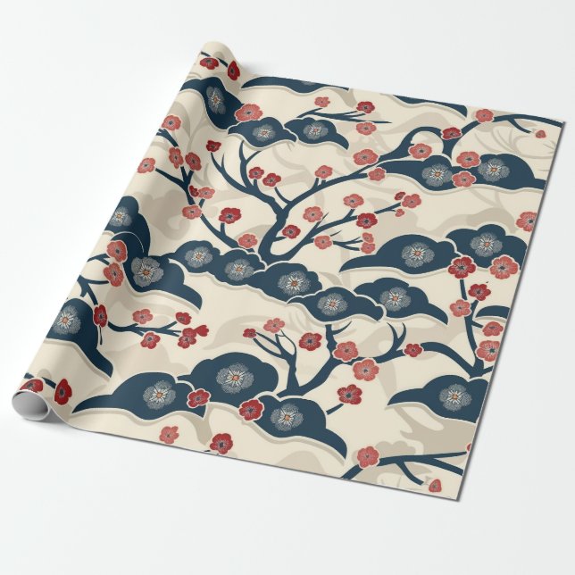 Elegant Cherry Blossom Seamless Pattern (2) Wrapping Paper (Unrolled)