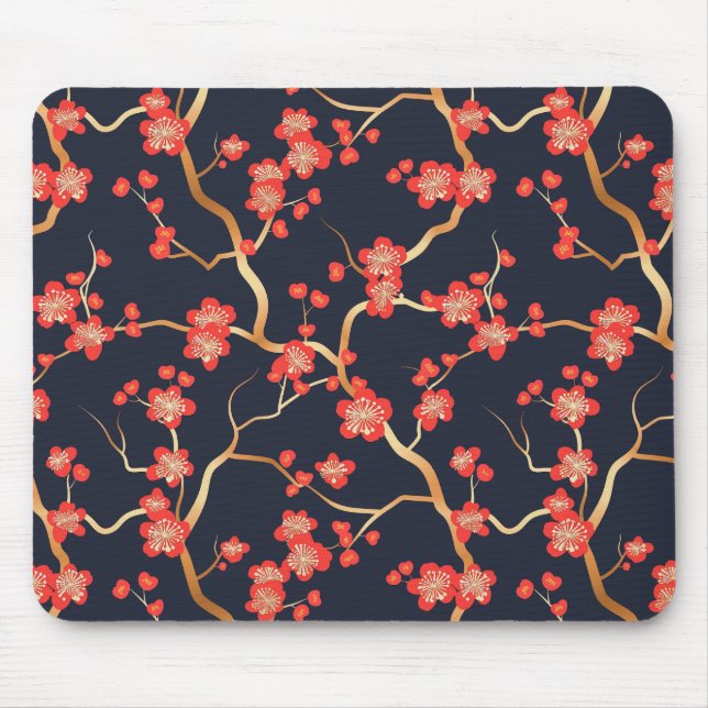 Elegant Cherry Blossom Seamless Pattern (3) Mouse Mat (Front)