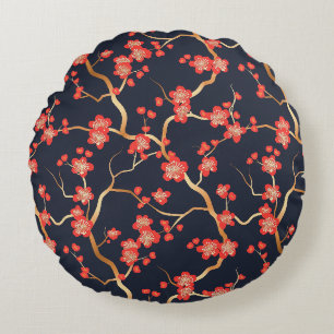 Elegant Cherry Blossom Seamless Pattern (3) Round Cushion