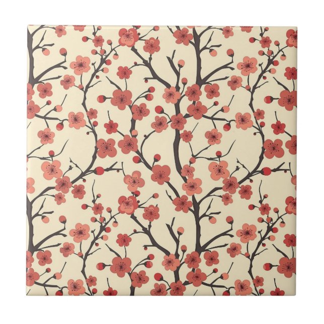 Elegant Cherry Blossom Seamless Pattern (4) Tile (Front)