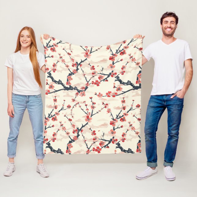 Elegant Cherry Blossom Seamless Pattern (5) Fleece Blanket (In Situ)