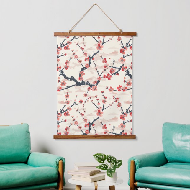 Elegant Cherry Blossom Seamless Pattern (5) Hanging Tapestry (Living Room)