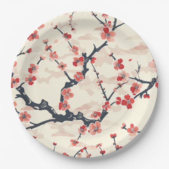 Elegant Cherry Blossom Seamless Pattern (5) Paper Plate (Front)