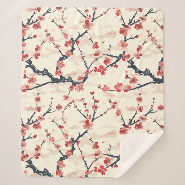 Elegant Cherry Blossom Seamless Pattern (5) Sherpa Blanket (Front)