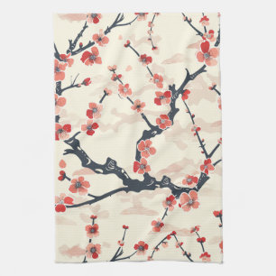 Elegant Cherry Blossom Seamless Pattern (5) Tea Towel