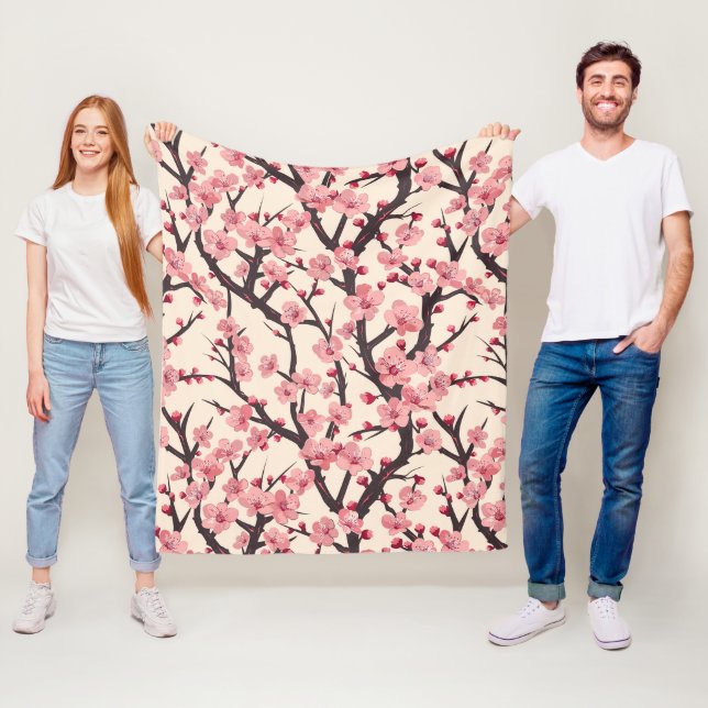 Elegant Cherry Blossom Seamless Pattern (6) Fleece Blanket (In Situ)