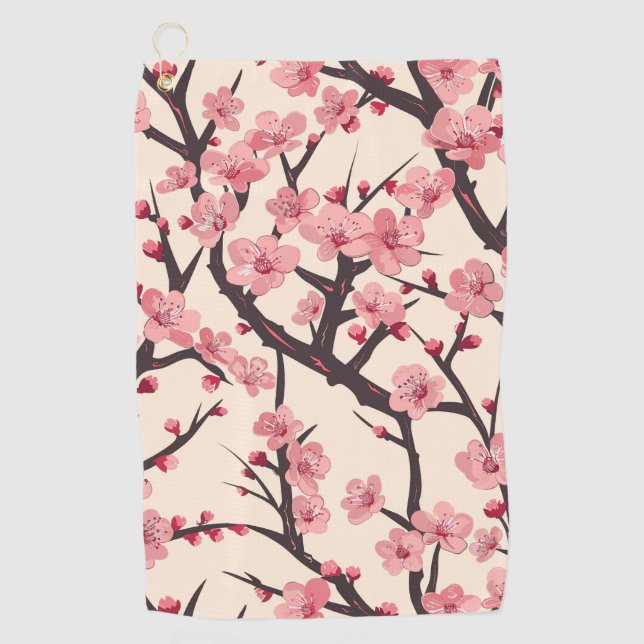 Elegant Cherry Blossom Seamless Pattern (6) Golf Towel (Front)