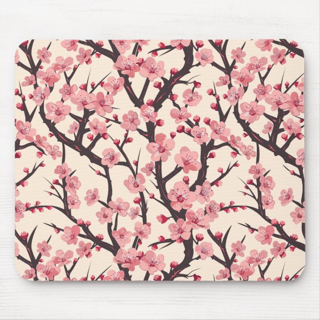 Elegant Cherry Blossom Seamless Pattern (6) Mouse Mat (Front)