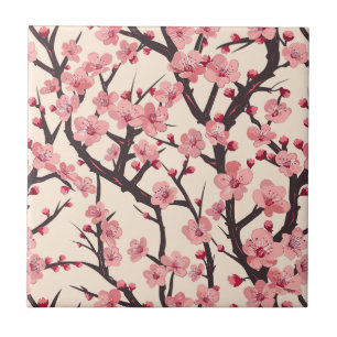Elegant Cherry Blossom Seamless Pattern (6) Tile