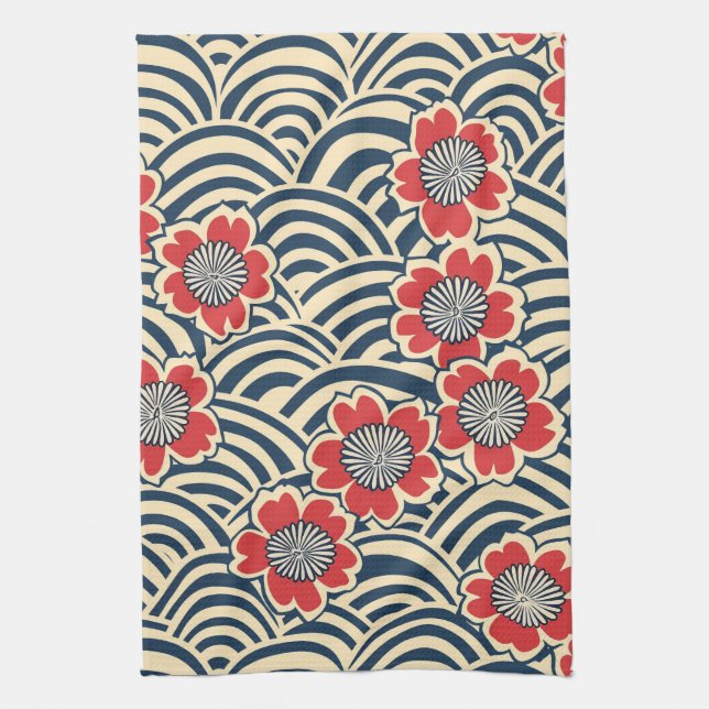 Elegant Cherry Blossom Seamless Pattern (8) Tea Towel (Vertical)