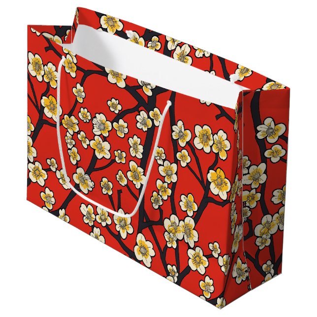 Elegant Cherry Blossom Seamless Pattern (9) Large Gift Bag (Front Angled)