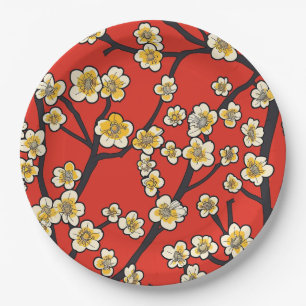 Elegant Cherry Blossom Seamless Pattern (9) Paper Plate