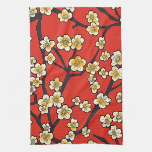 Elegant Cherry Blossom Seamless Pattern (9) Tea Towel