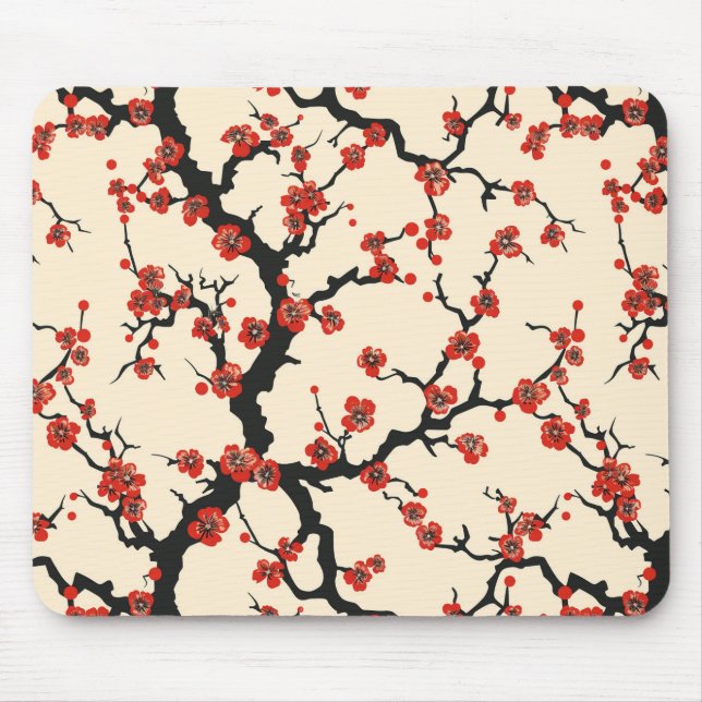Elegant Cherry Blossom Seamless Pattern Mouse Mat (Front)