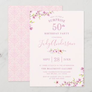 Elegant Cherry Blossom   Surprise Birthday Party Invitation