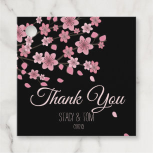Elegant Cherry Blossom Tree Petals Black Wedding Favour Tags