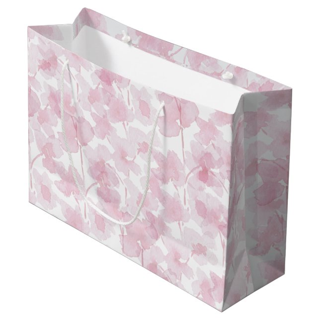 Elegant Cherry Blossom Watercolor Hand-painted Large Gift Bag (Front Angled)