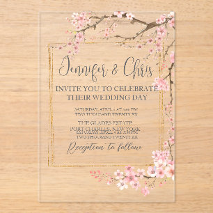 Elegant Cherry Blossom Wedding Acrylic Invitations