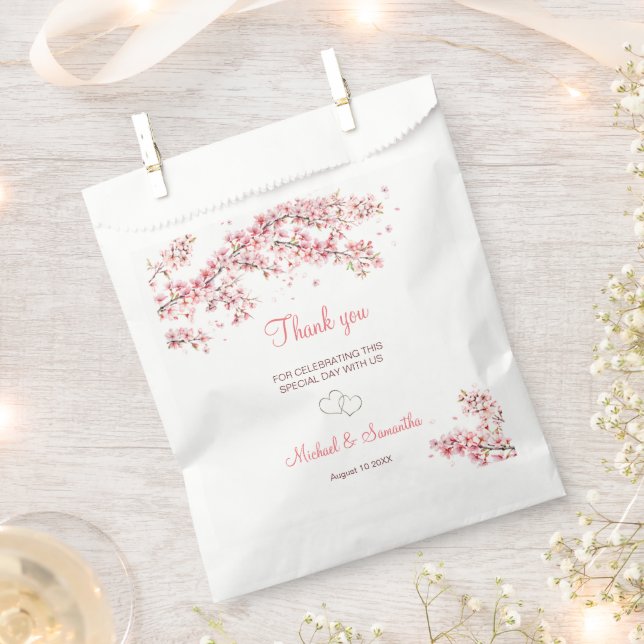 Elegant Cherry Blossom Wedding Favour Bags (Clipped)