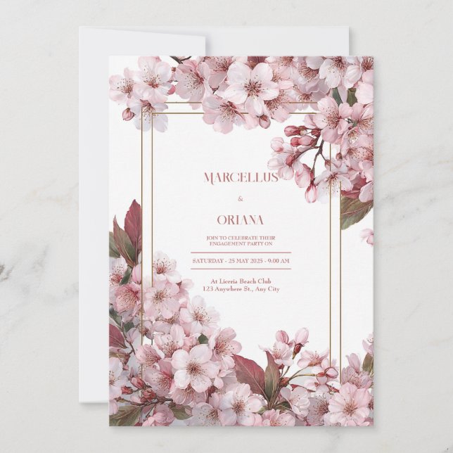 Elegant Cherry Blossom Wedding Invitation (Front)