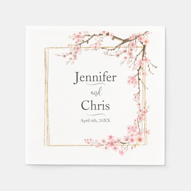 Elegant Cherry Blossom Wedding Napkin (Front)