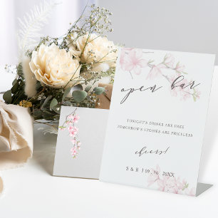 Elegant Cherry Blossom Wedding Open Bar Pedestal Sign