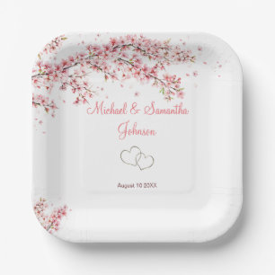 Elegant Cherry Blossom Wedding Paper Plate