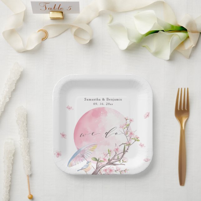 Elegant Cherry Blossom Wedding Paper Plate (Wedding)