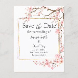Elegant Cherry Blossom Wedding Save the Date Postcard
