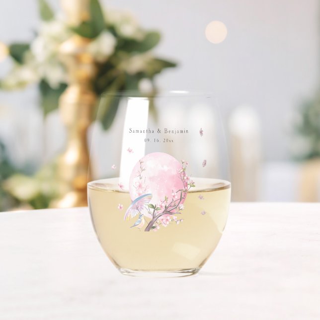 Elegant Cherry Blossom Wedding Stemless Wine Glass (Insitu (Wedding))