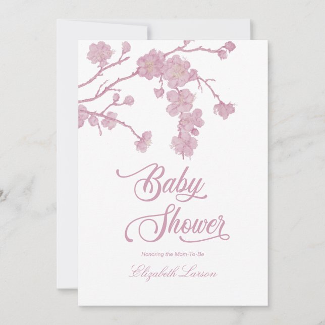 Elegant Cherry Blossoms Baby Shower White Invitation (Front)