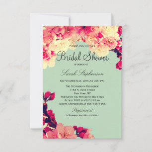 Elegant Cherry Blossoms on Rustic Teal Invitation