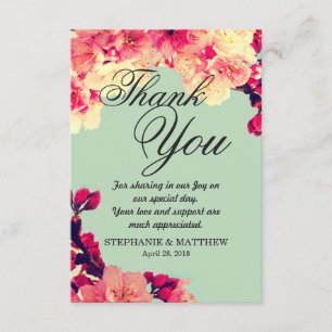 Elegant Cherry Blossoms on Rustic Teal Thank You Card