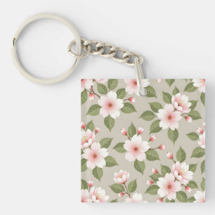 Elegant cherry blossoms seamless pattern key ring