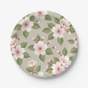 Elegant cherry blossoms seamless pattern paper plate