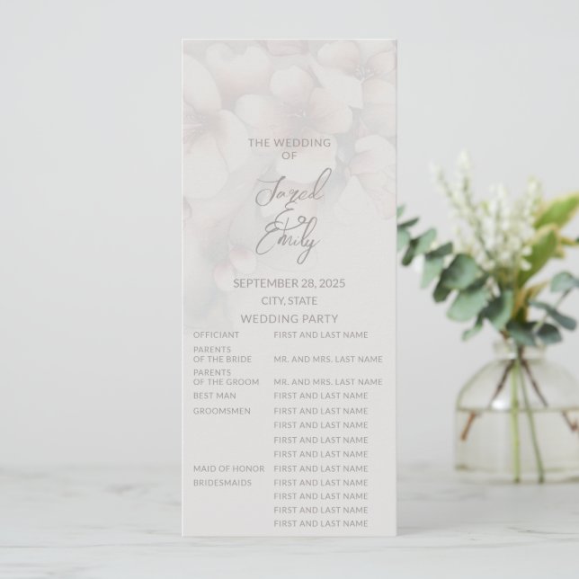 Elegant Cherry Blossoms Wedding Program | Full Invitation (Standing Front)